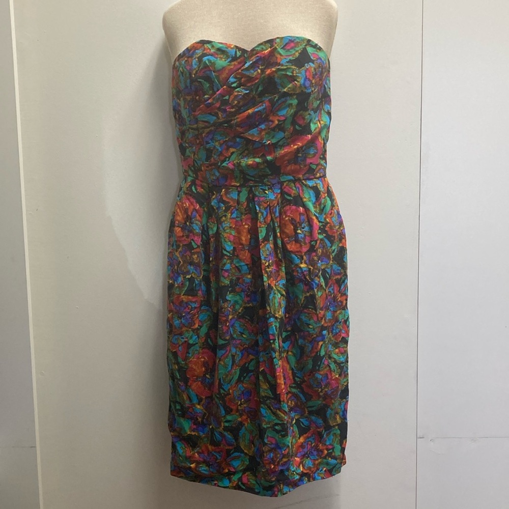 Green Ruched Silk Strapless Sundress
